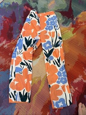 Marimekko Cream, Orange & Blue Floral Wide-Leg Pants